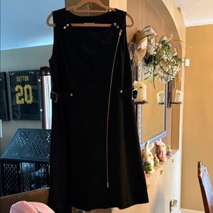 Calvin Klein Black Sleeveless Shift Dress with Gold Zipper